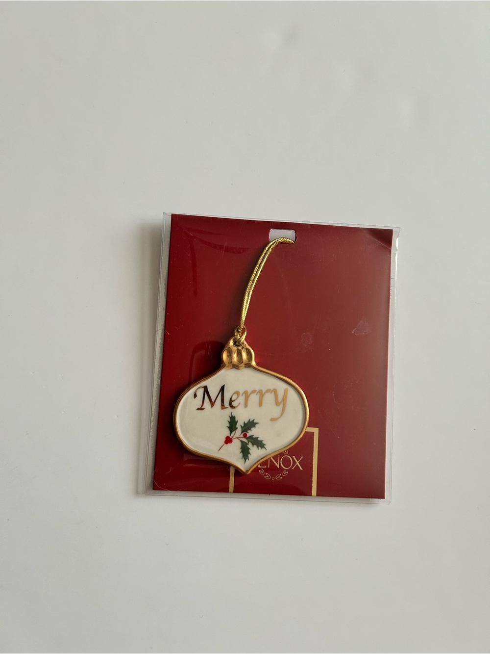 Lenox Holiday Merry Sentiment Charm Christmas Ornament 2.5” Decor Holly Bulb